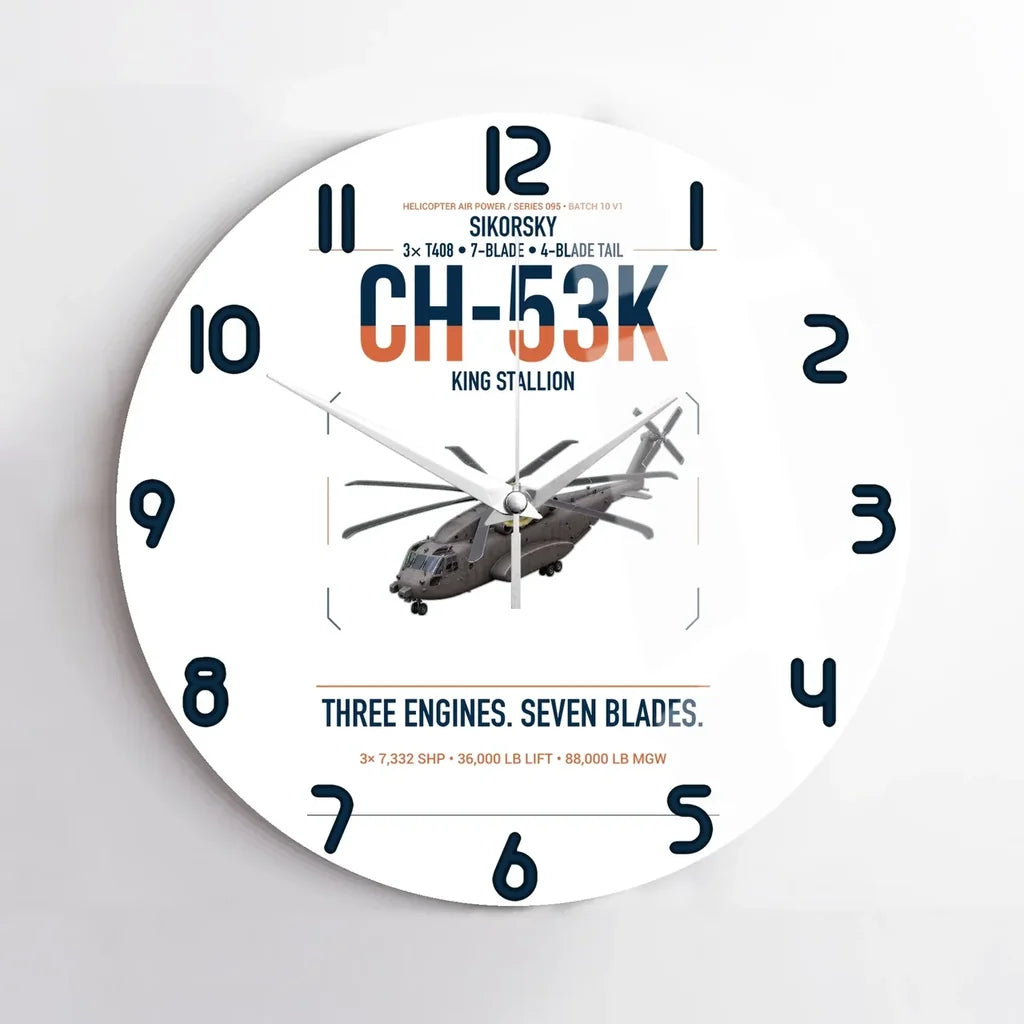Sikorsky CH-53K King Stallion design on white no frame wall clock