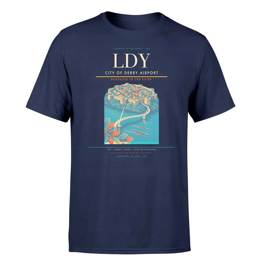 City of Derry Airport (LDY) T-Shirt single-side front print in Navy Blue | city-of-derry-airport-ldy-double-side-t-shirt