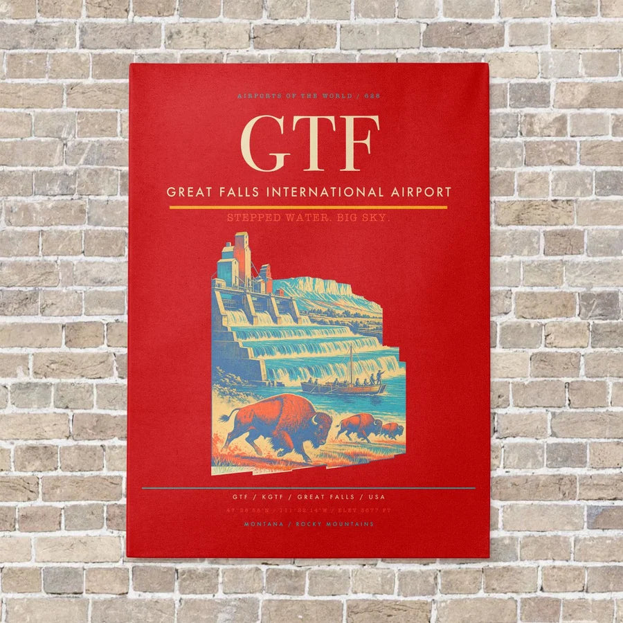 Great Falls International Airport GTF vertical canvas print - no frame - red background