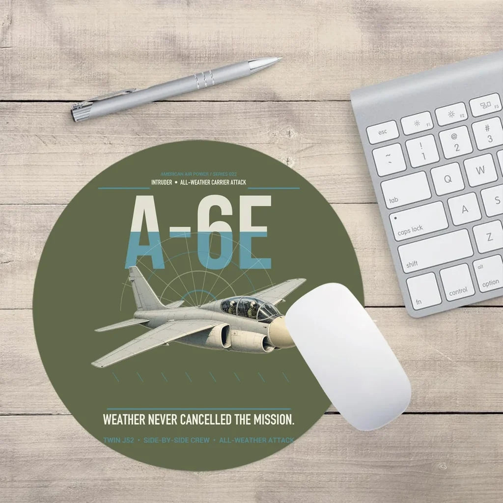A-6E Intruder design on green army round mouse pad