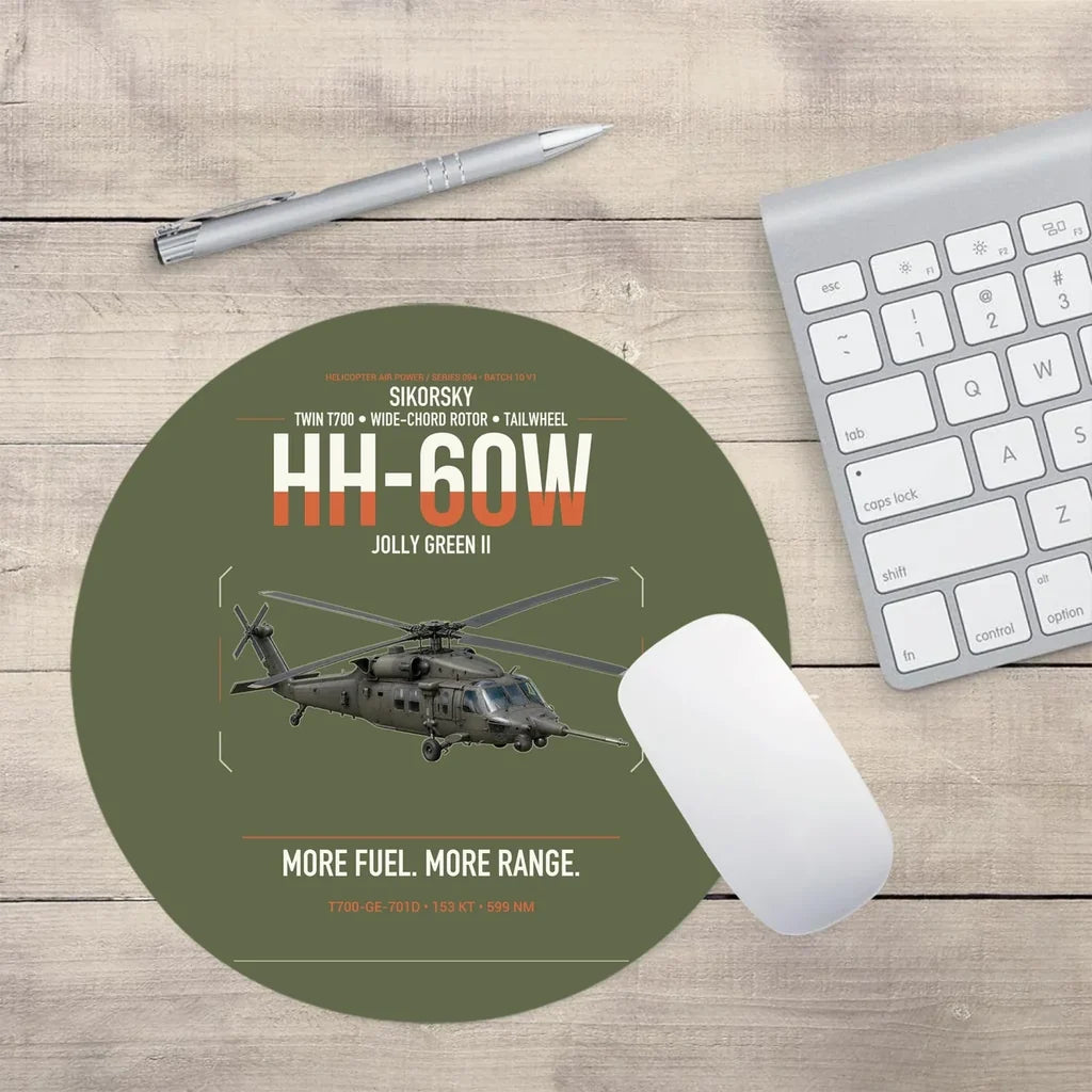 Sikorsky HH-60W Jolly Green II design on green army round mouse pad