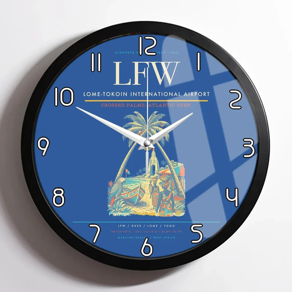 Lome-Tokoin International Airport (LFW) design on blue framed wall clock