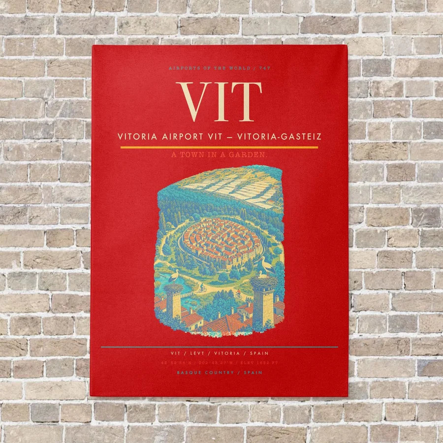 Vitoria Airport VIT — Vitoria-Gasteiz vertical canvas print - no frame - red background