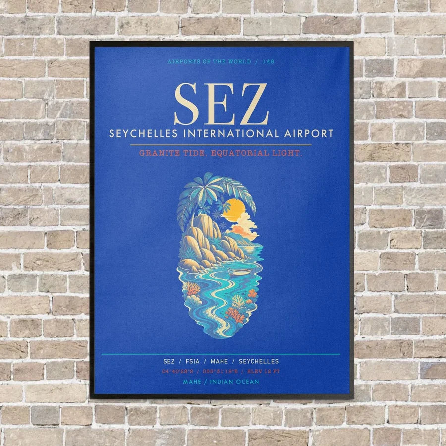 Seychelles International Airport SEZ - Canvas Framed - Blue