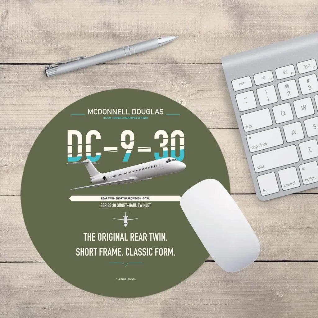 McDonnell Douglas DC-9-30 design on green army round mouse pad