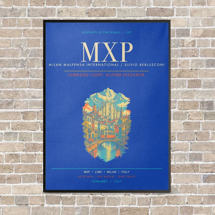 Milan Malpensa International Airport Silvio Berlusconi MXP - Canvas Framed - Blue