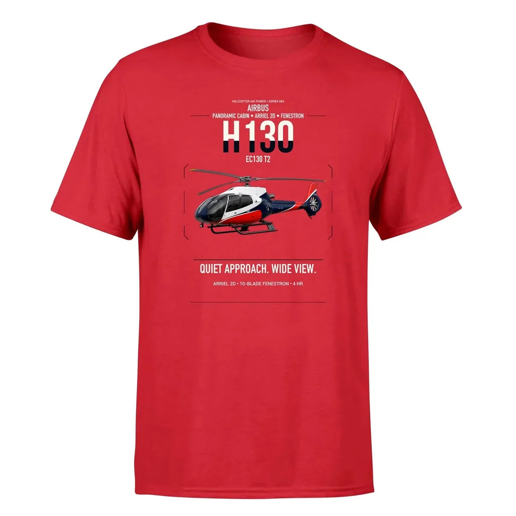 Airbus H130 design on red t-shirt, single-side print