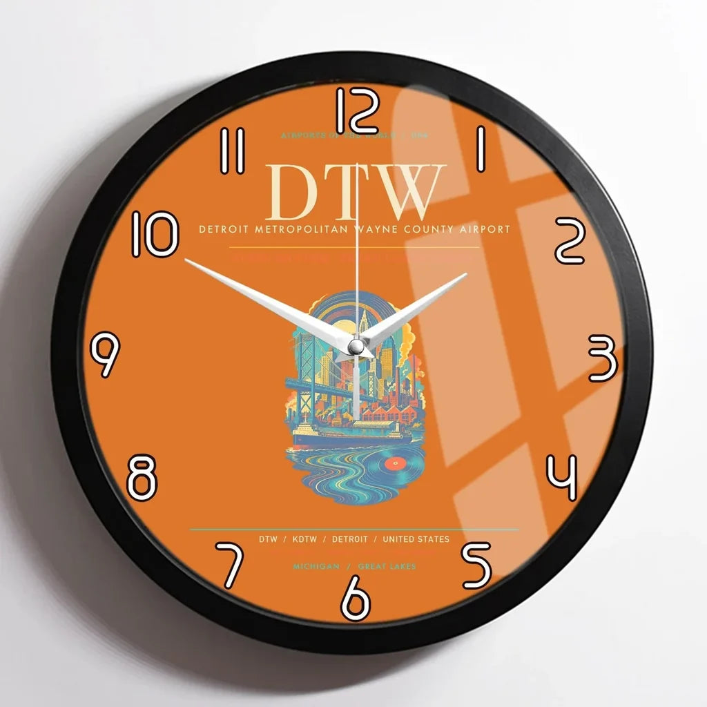 Detroit Metropolitan Wayne County Airport DTW Wall-Clock Framed - Orange