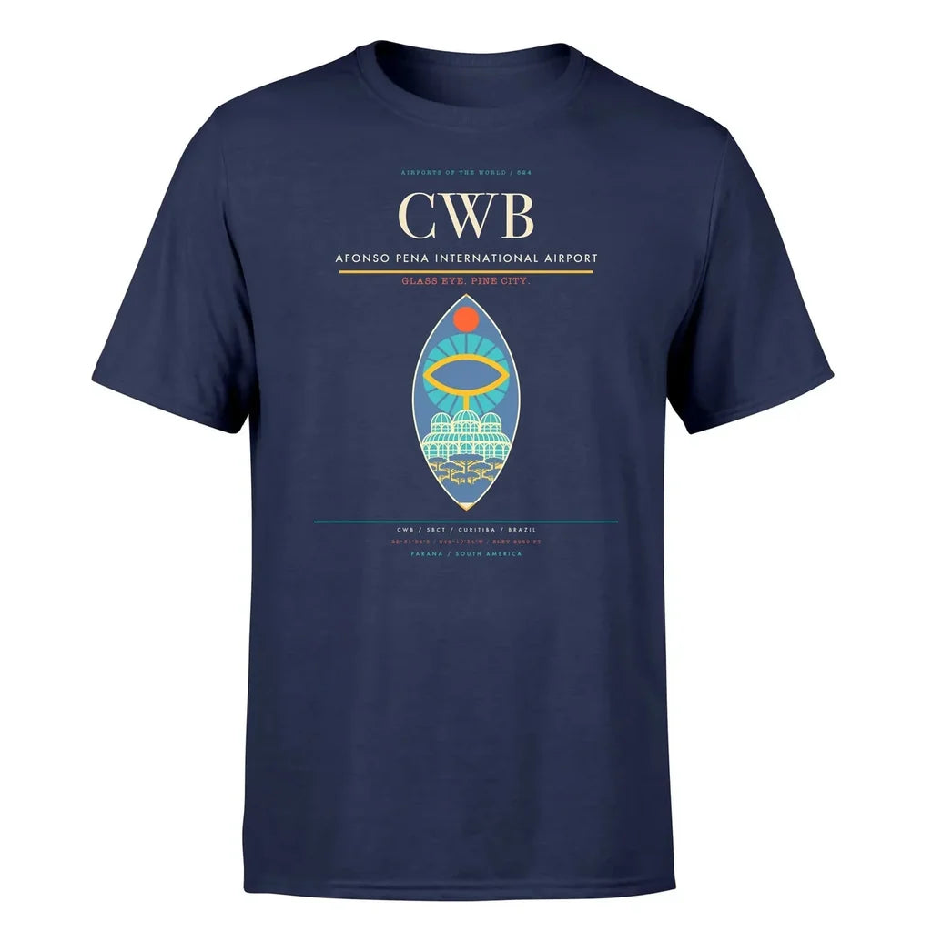 Afonso Pena International Airport (CWB) T-Shirt single-side front print in Navy Blue | afonso-pena-international-airport-cwb-double-side-t-shirt