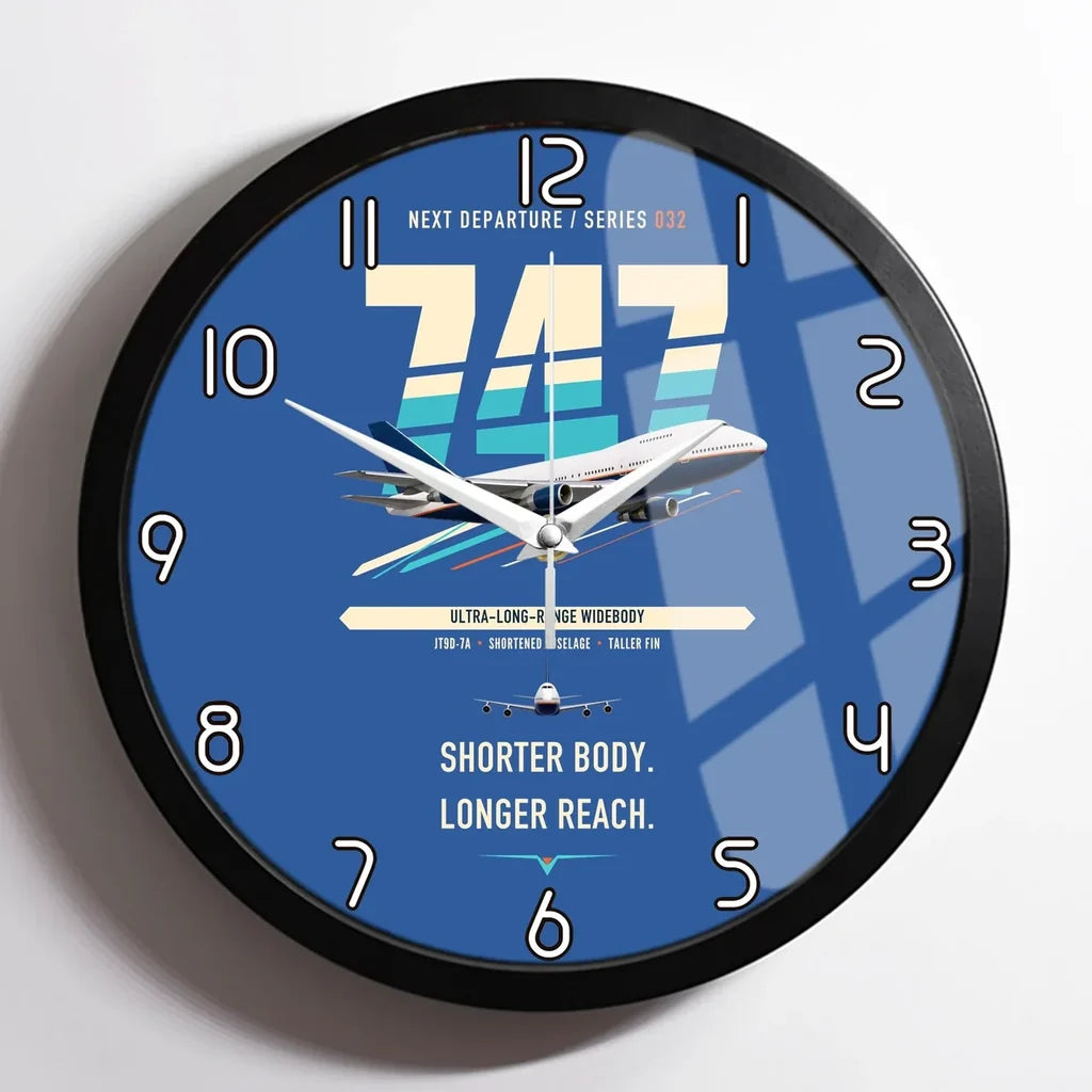 Boeing 747SP design on blue framed wall clock