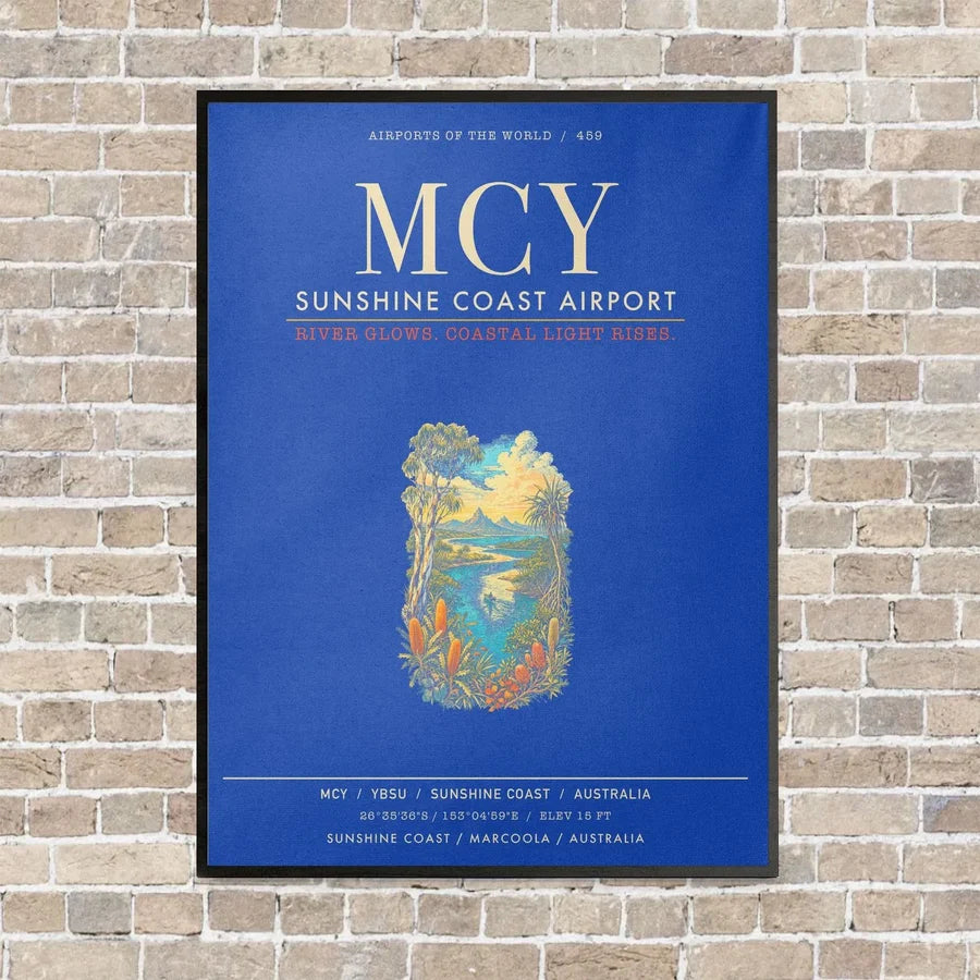 Sunshine Coast Airport MCY - Canvas Framed - Blue