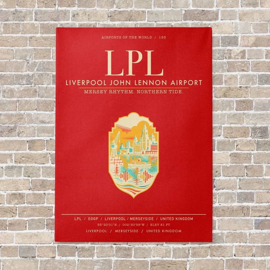 Liverpool John Lennon Airport LPL vertical canvas print - no frame - red background