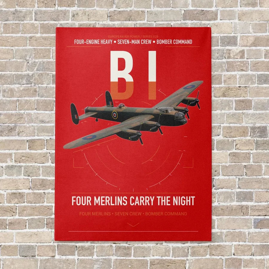 Avro Lancaster B I vertical canvas print - no frame - red background