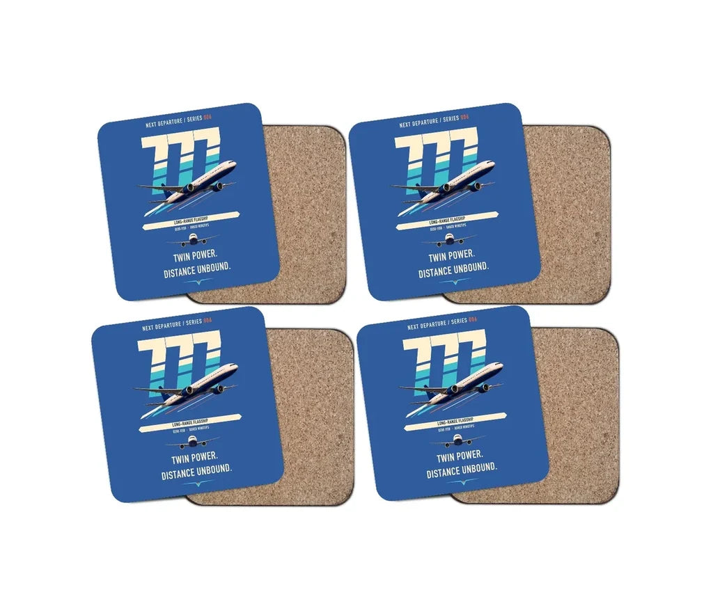 Boeing 777-300ER design on blue 4 pieces set coaster