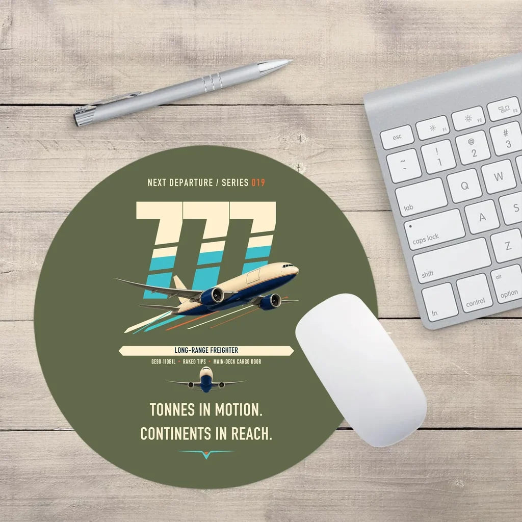 Boeing 777F design on green army round mouse pad
