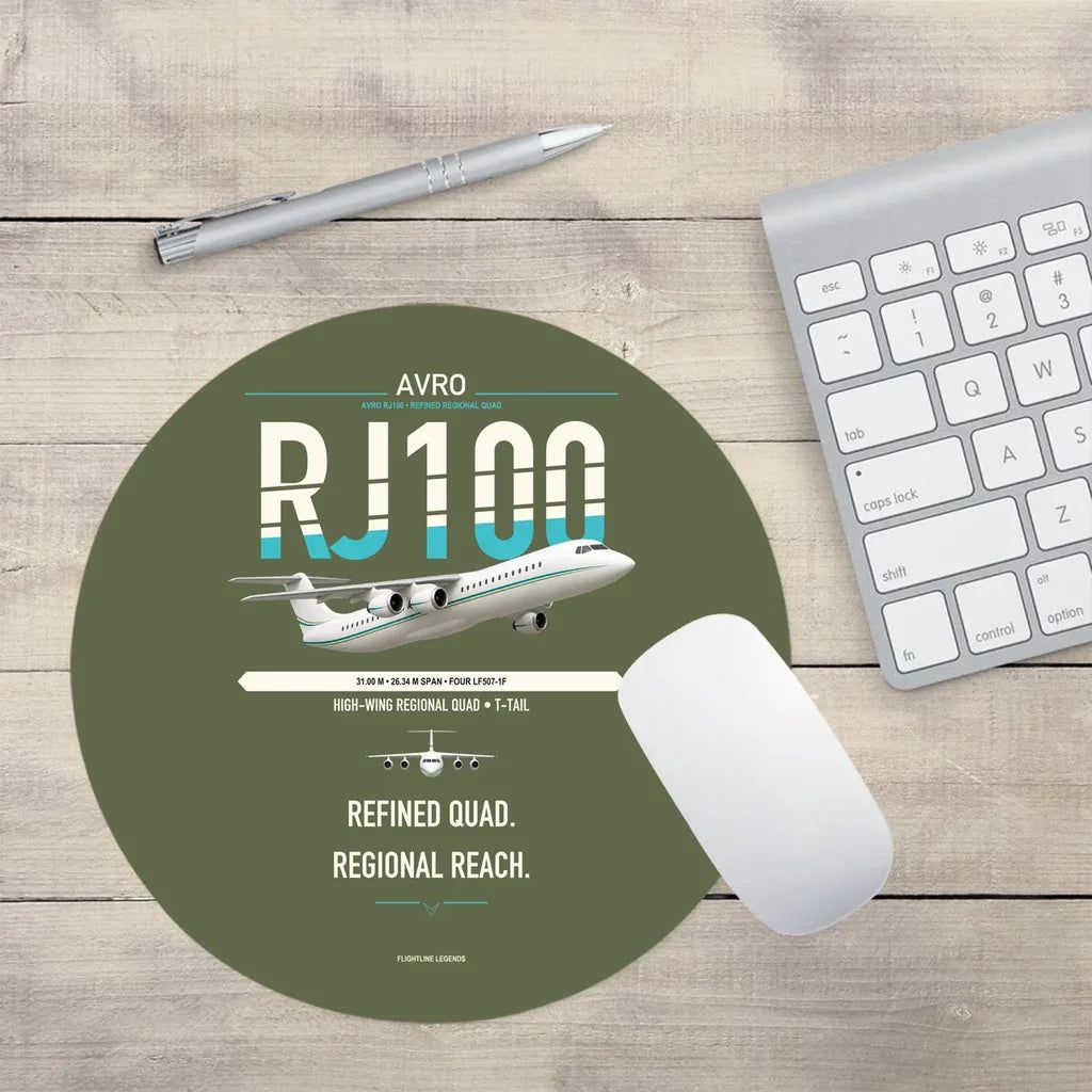 Avro RJ100 design on green army round mouse pad