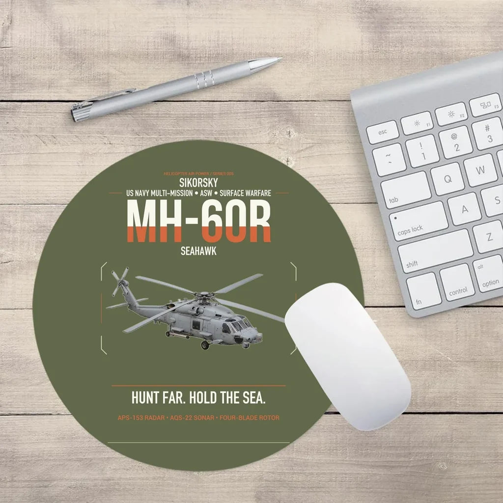 Sikorsky MH-60R Seahawk design on green army round mouse pad