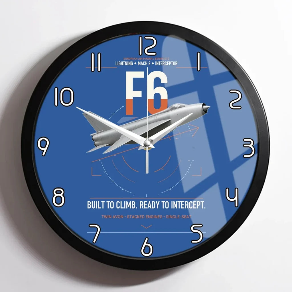 English Electric Lightning F6 design on blue framed wall clock