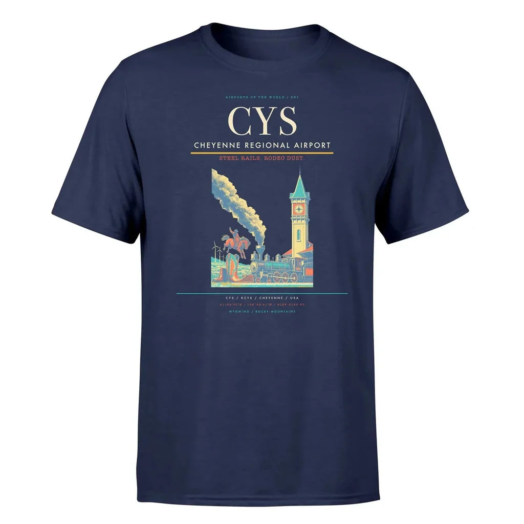 Cheyenne Regional Airport (CYS) T-Shirt single-side front print in Navy Blue | cheyenne-regional-airport-cys-double-side-t-shirt