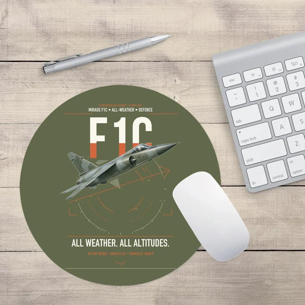 Dassault Mirage F1C design on green army round mouse pad