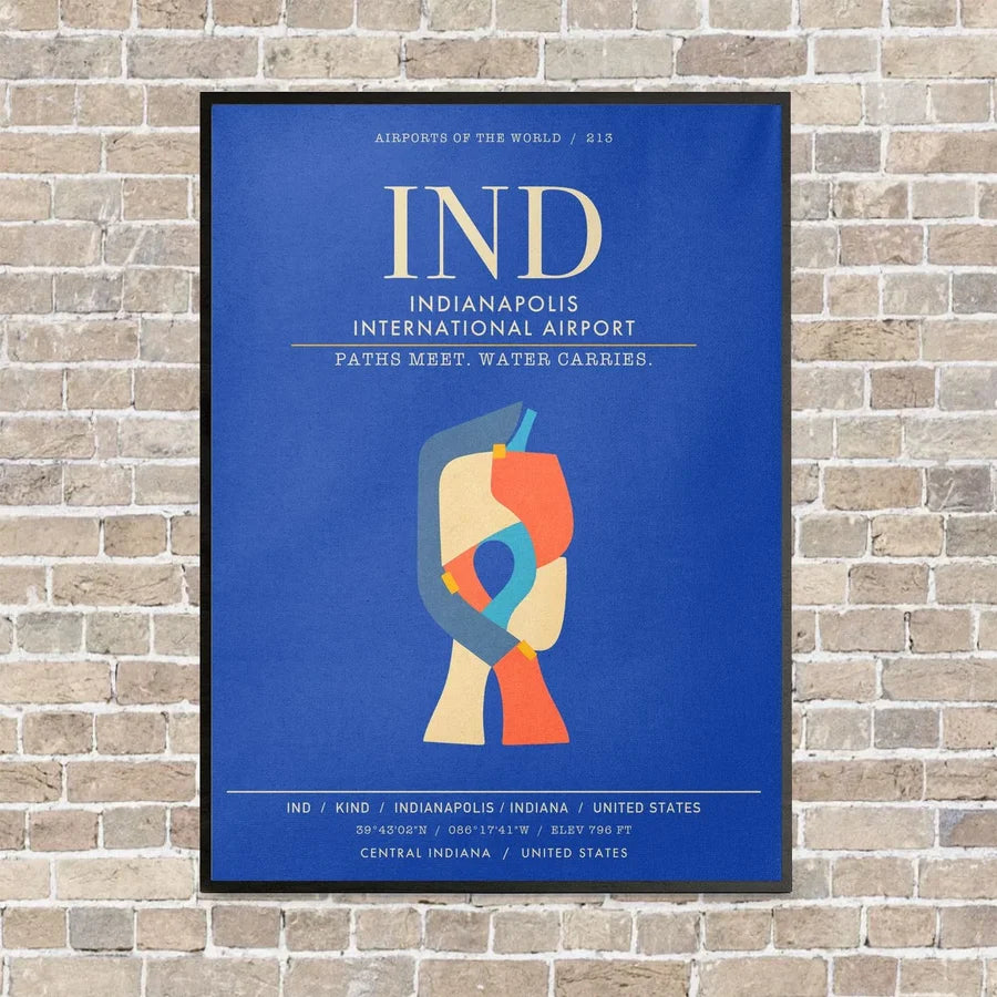 Indianapolis International Airport IND - Canvas Framed - Blue