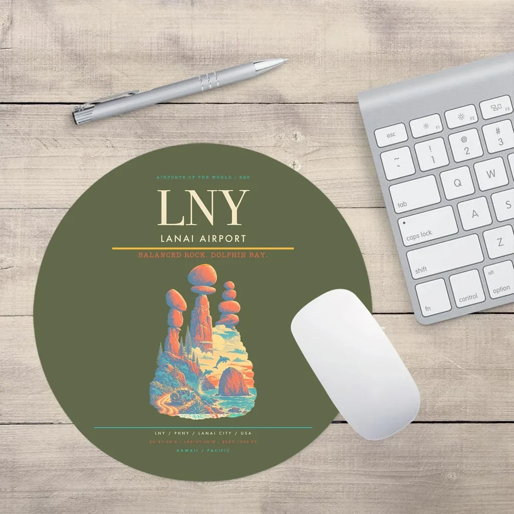 Lanai Airport (LNY) design on green army round mouse pad