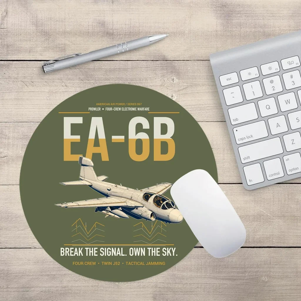 EA-6B Prowler design on green army round mouse pad