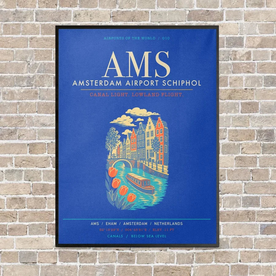 Amsterdam Airport Schiphol AMS - Canvas Framed - Blue