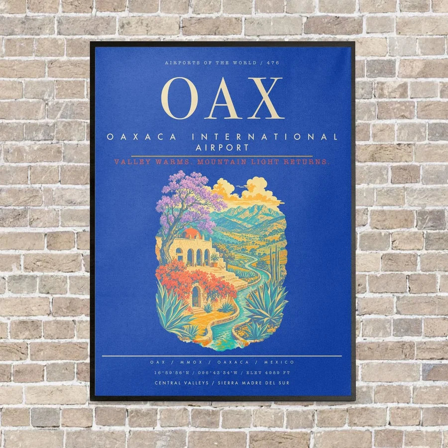 Oaxaca International Airport OAX - Canvas Framed - Blue