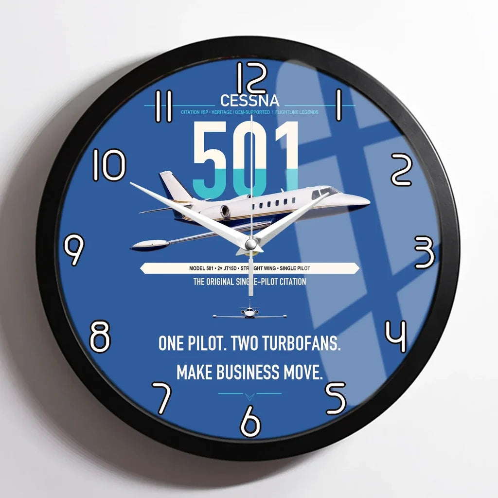 Cessna 501 Citation I SP design on blue framed wall clock
