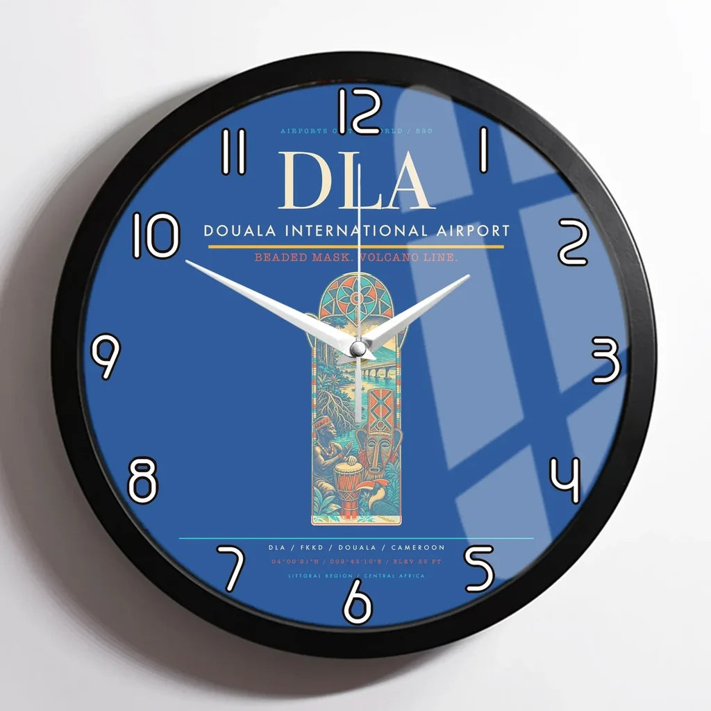 Douala International Airport (DLA) design on blue framed wall clock
