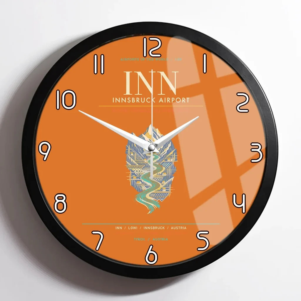 Innsbruck Airport INN - Inn Valley Alpine Weave Wall-Clock Framed - Orange