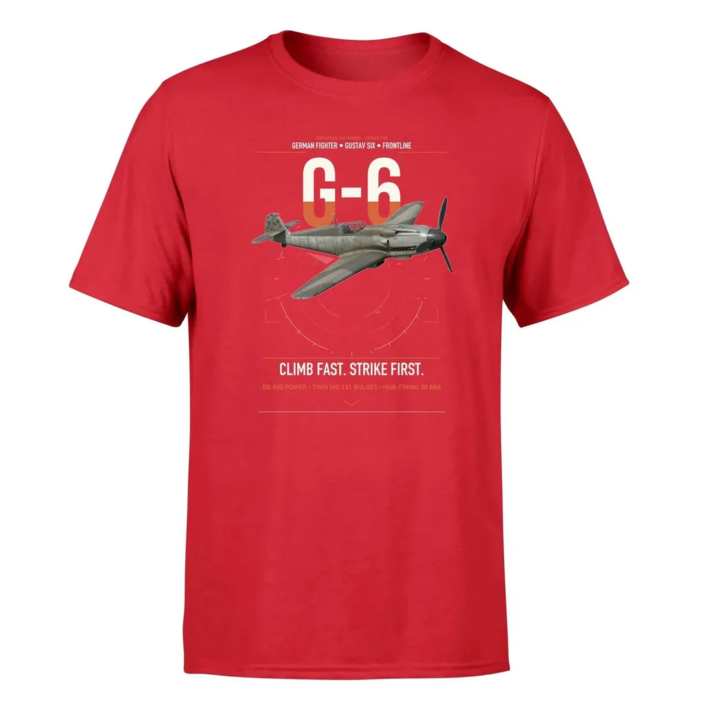 Messerschmitt Bf 109G-6 design on red t-shirt, single-side print