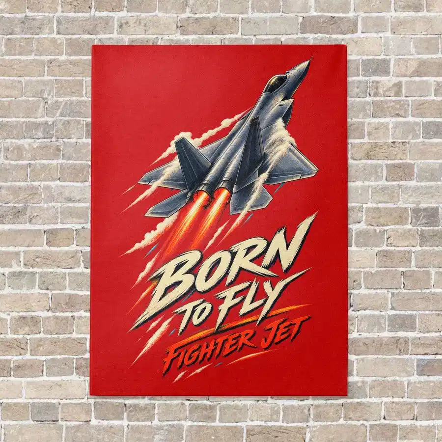 Born To Fly Fighter Jet vertical canvas print - no frame - red background
