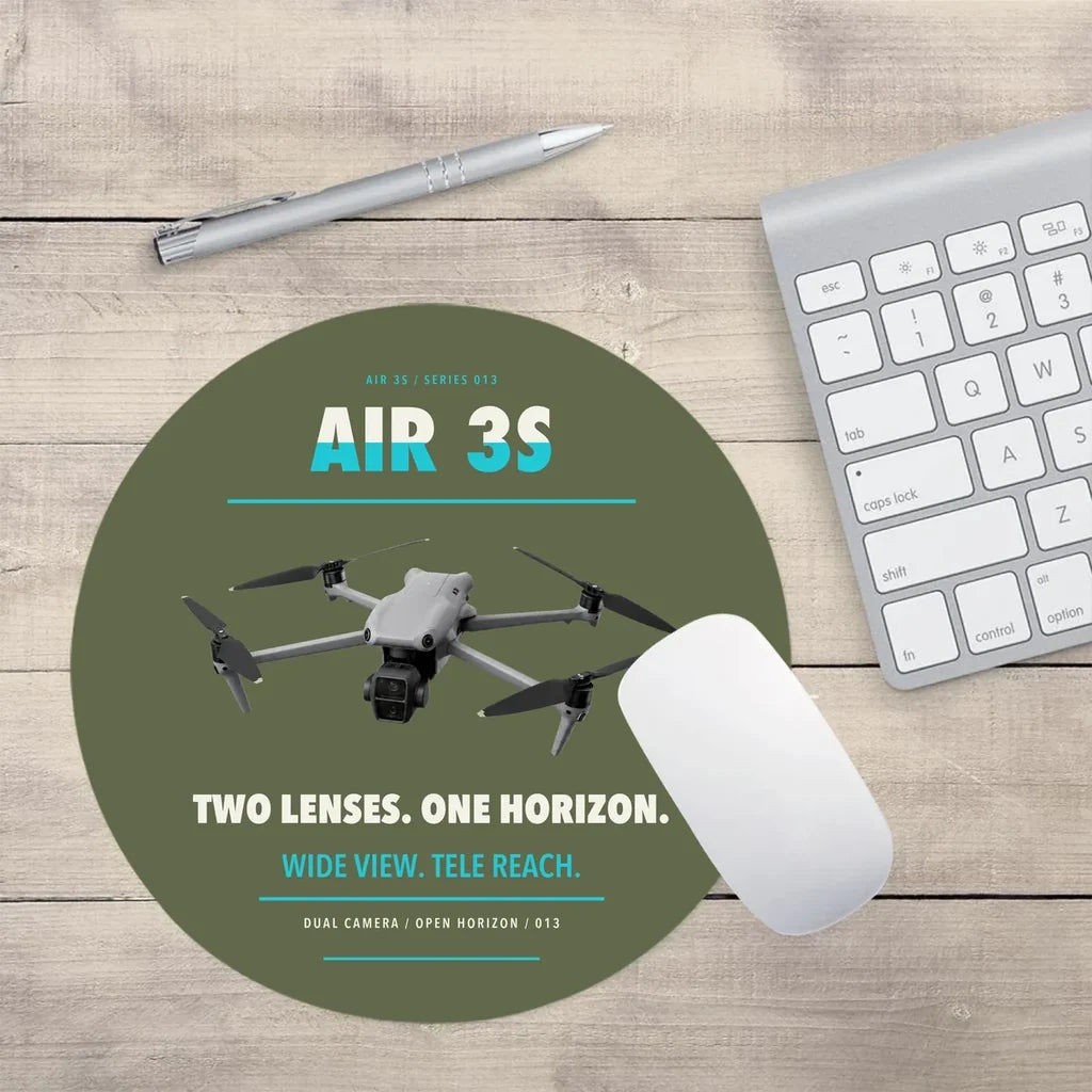 DJI Air 3S design on green army round mouse pad
