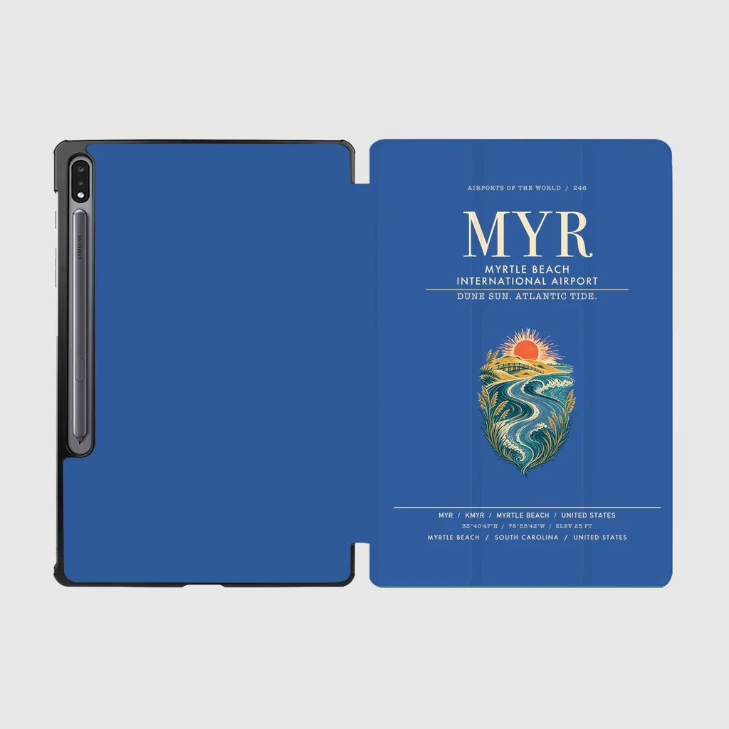 Myrtle Beach International Airport (MYR) design on blue samsung tablet tablet case