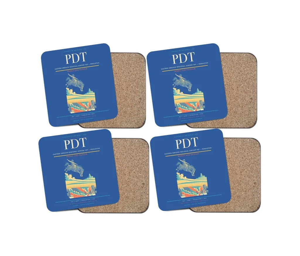 Eastern Oregon Regional Airport (PDT) design on blue 4 pieces set coaster