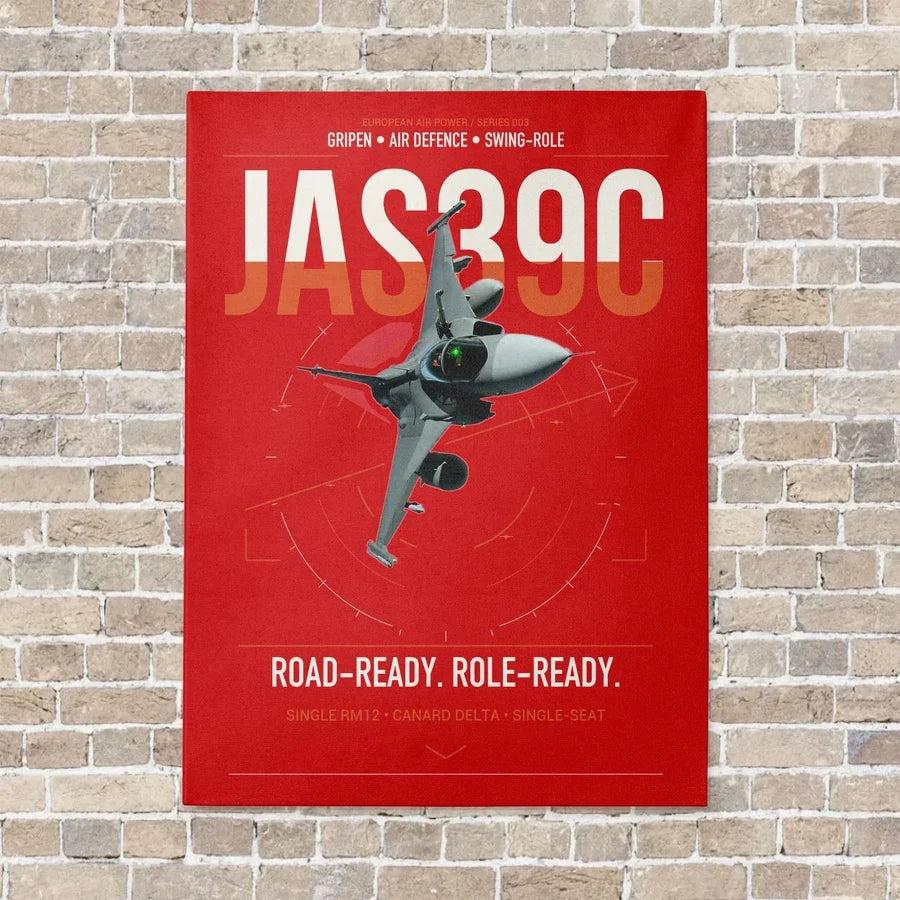 Saab JAS 39C Gripen vertical canvas print - no frame - red background