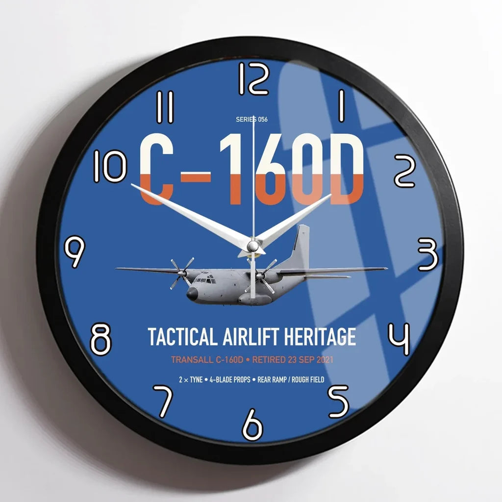 Transall C-160D design on blue framed wall clock