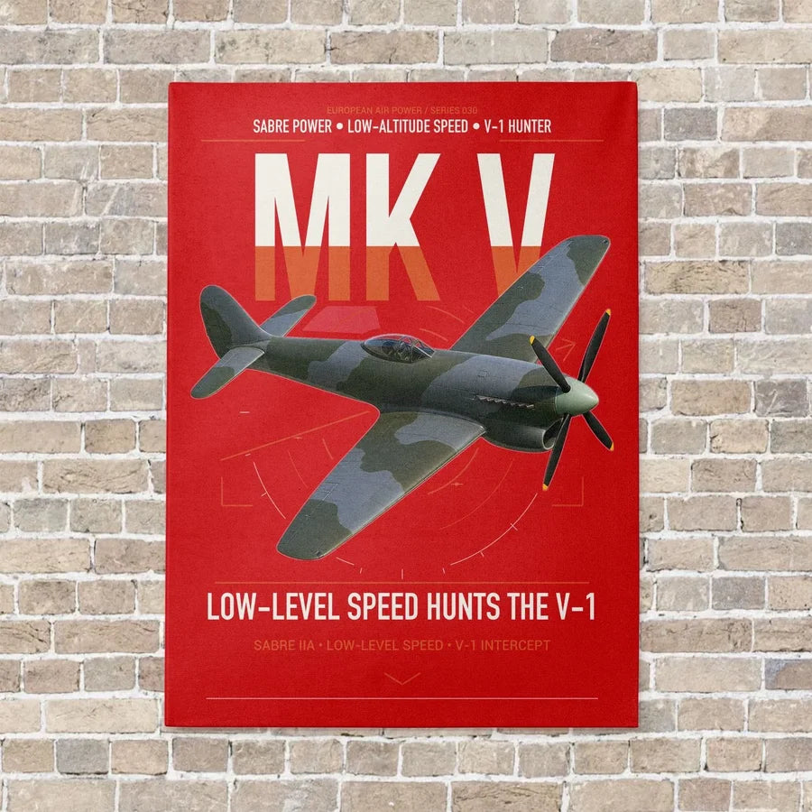 Hawker Tempest Mk V vertical canvas print - no frame - red background