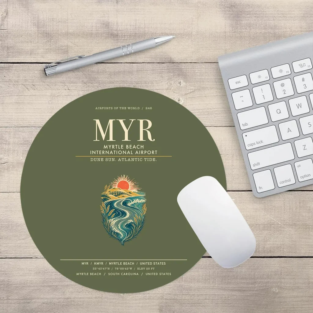 Myrtle Beach International Airport (MYR) design on green army round mouse pad