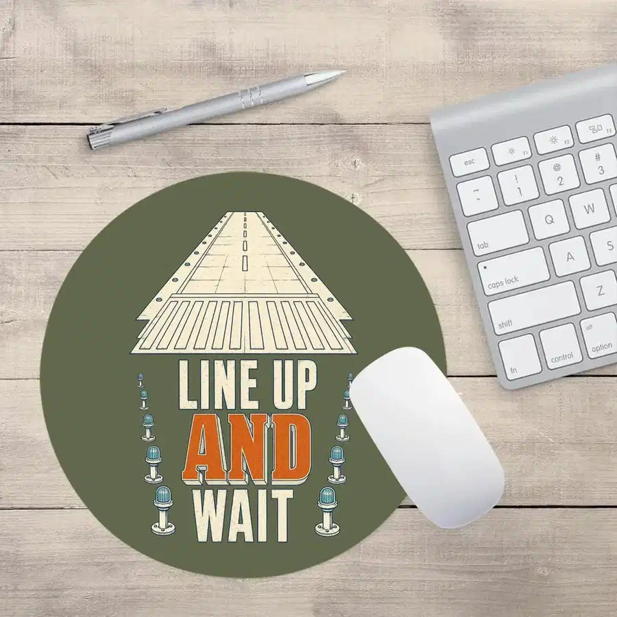 Line Up And Wait design on green army round mouse pad