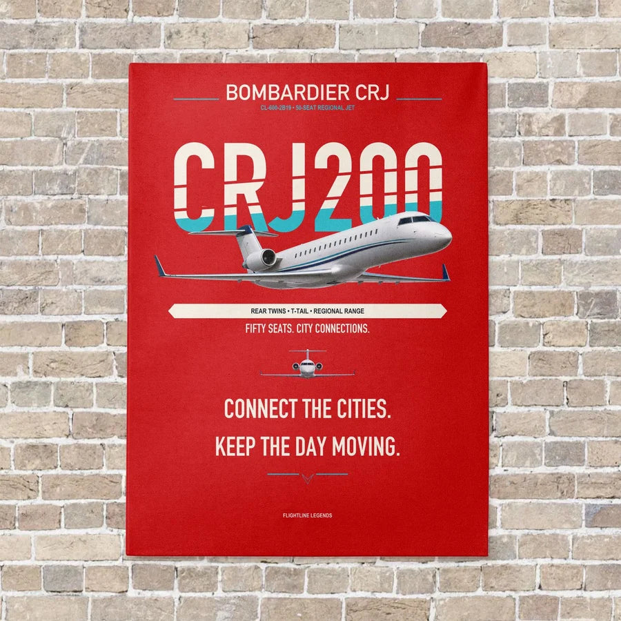 Bombardier CRJ200 vertical canvas print - no frame - red background