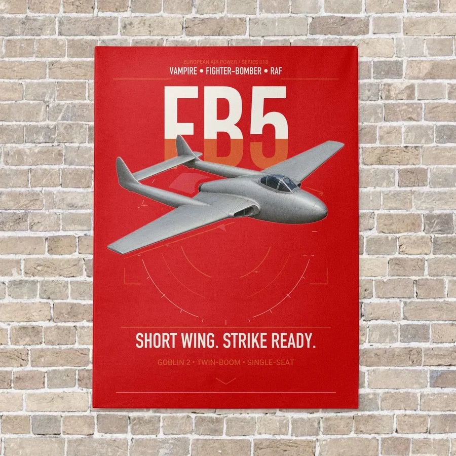 de Havilland Vampire FB5 vertical canvas print - no frame - red background