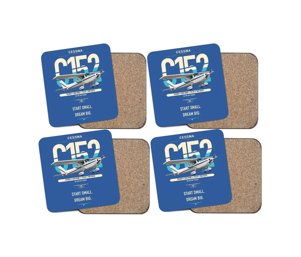 Cessna 152 design on blue 4 pieces set coaster