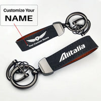 Thumbnail for Alitalia Airlines Horseshoe Buckle key chain, Black + Name