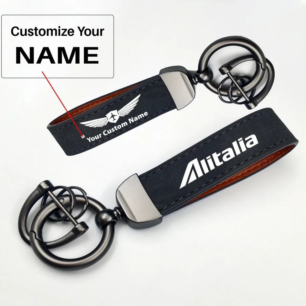 Alitalia Airlines Horseshoe Buckle key chain, Black + Name