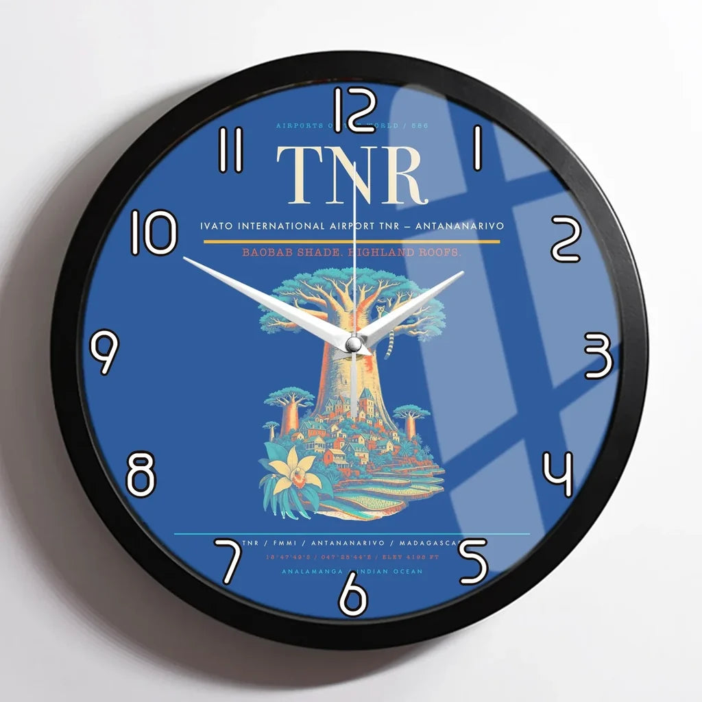 Ivato International Airport (TNR) design on blue framed wall clock