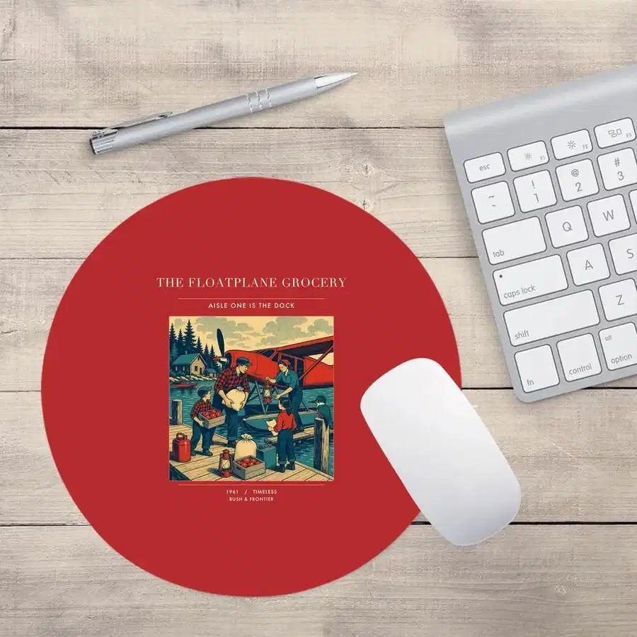 VINTAGE G4286 - The Floatplane Grocery - Designed Mouse Pads design on red round