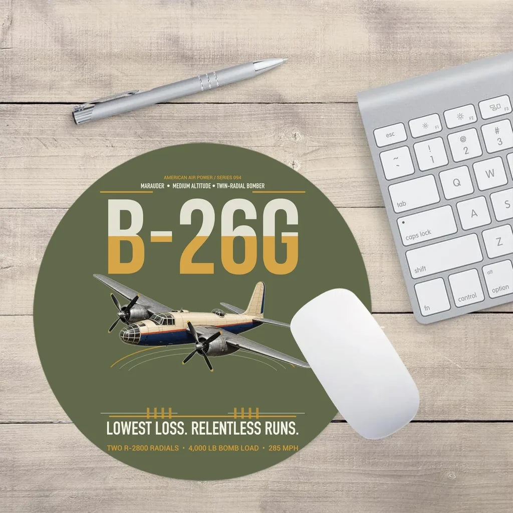 B-26G Marauder design on green army round mouse pad